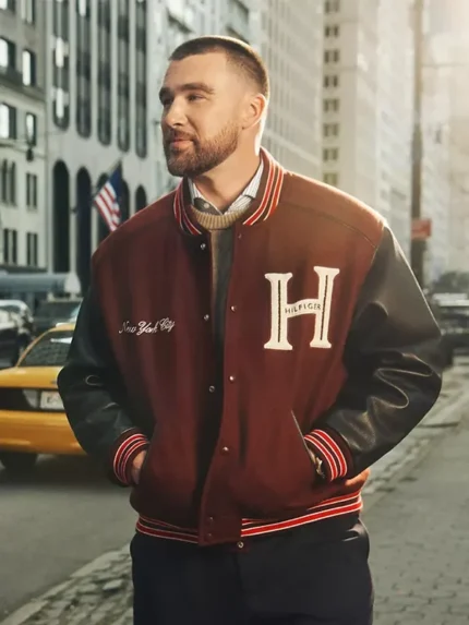 Tommy Hilfiger Mixed-Media Varsity Jacket Travis Kelce