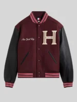 Travis Kelce Tommy Hilfiger Mixed-Media Burgundy Varsity Jacket